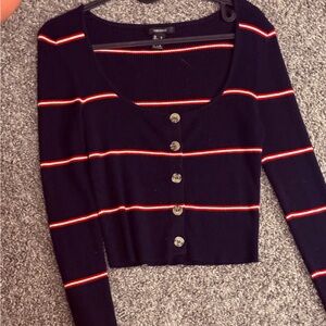 Forever 21 Navy Cardigan with Red and White Stripes